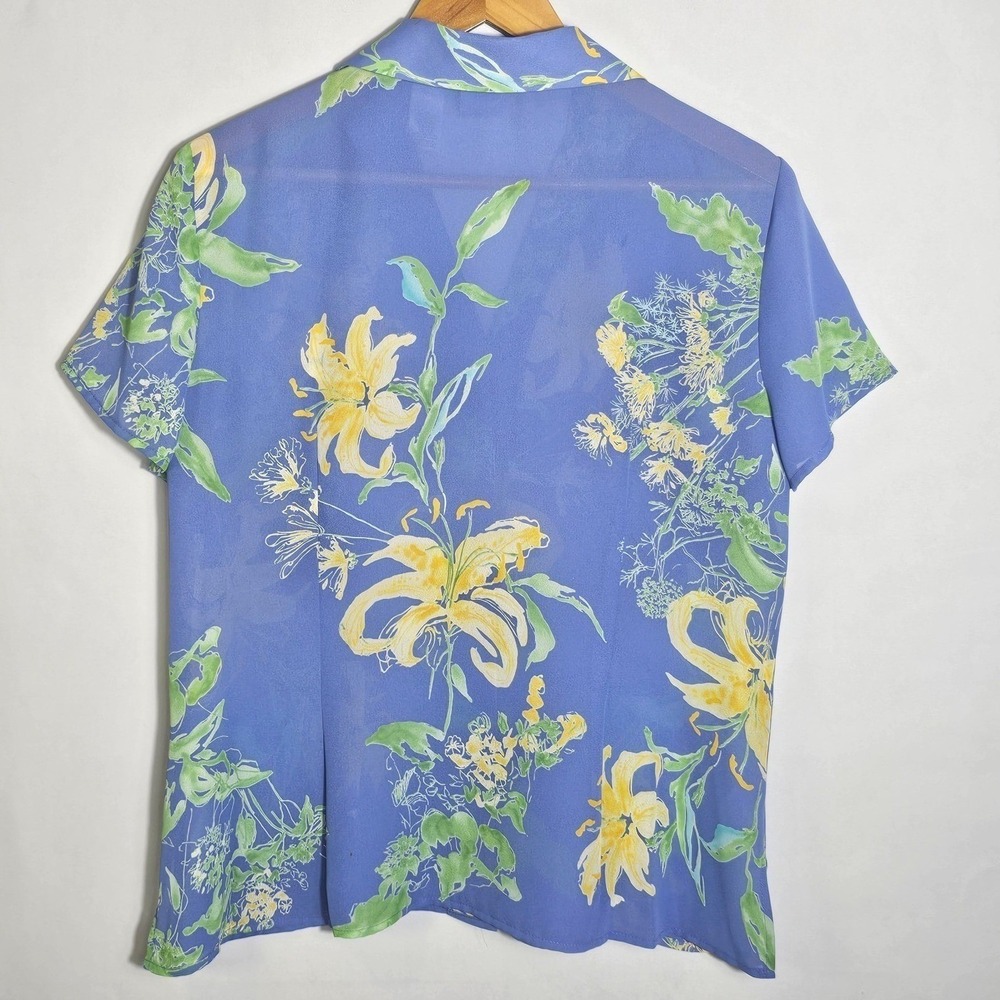Emma James Liz Clairborne 3PC Skirt Set 14 Blue Floral Chiffon Blouse Tank L - Picture 7 of 16